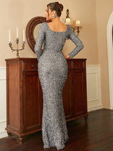 Fold V Neck Trumpet Sequin Gray Evening Dress